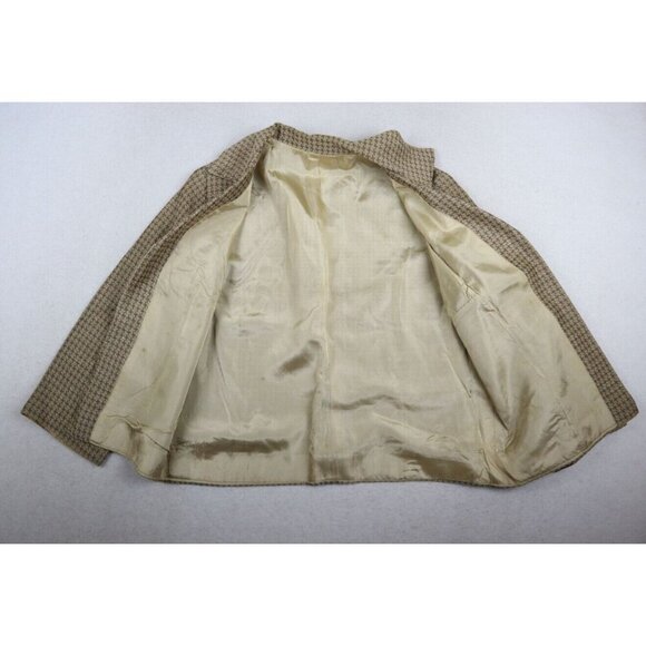 VINTAGE 70s WOMEN'S BEIGE PLAID OPEN BLAZER JACKET - SIZE S/M - Picture 3 of 13